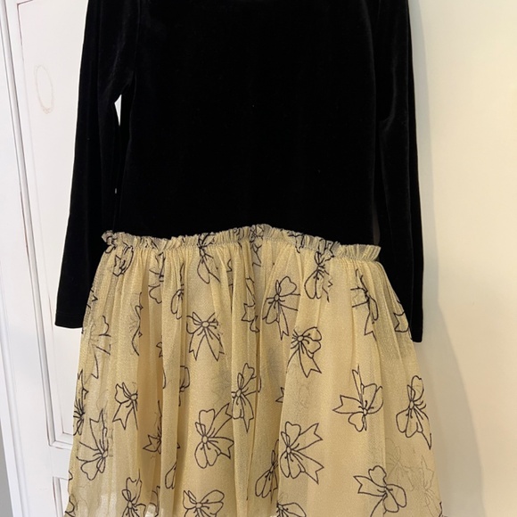 Girls Velour and Tulle Black & Gold Dress with Bow Print Skirt - Picture 5 of 5
